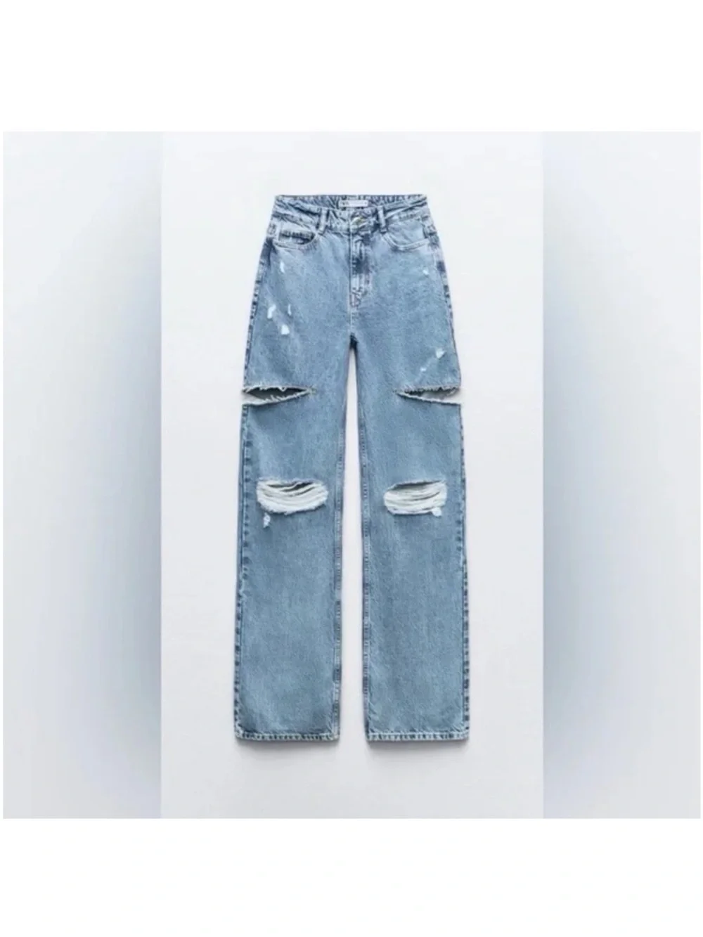 NWT Zara y2k Grunge Festival Mid Waist Ripped Cut Out Straight Jeans Blogger FAV